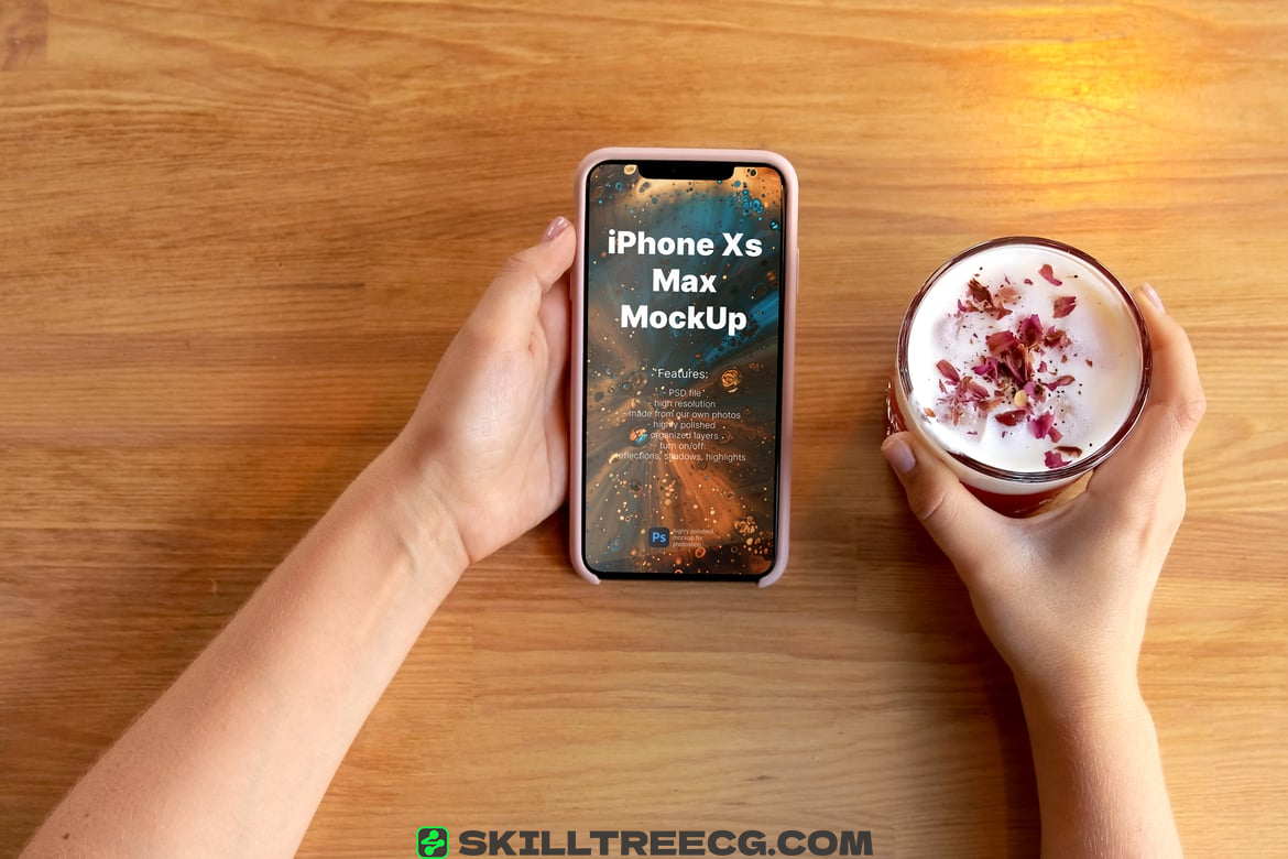 Mockup template: iPhone Xs Max on wooden table（816904）-技能树
